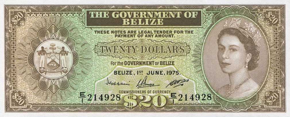 Front of Belize p37b: 20 Dollars from 1975