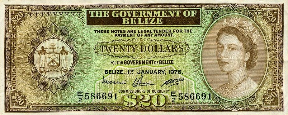 Front of Belize p37c: 20 Dollars from 1976