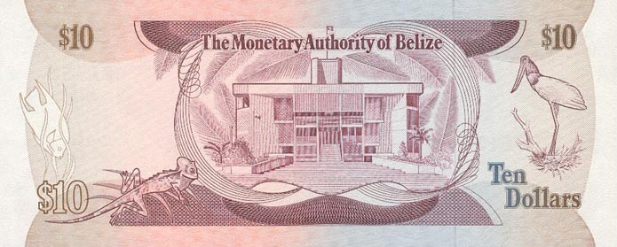 Back of Belize p40a: 10 Dollars from 1980