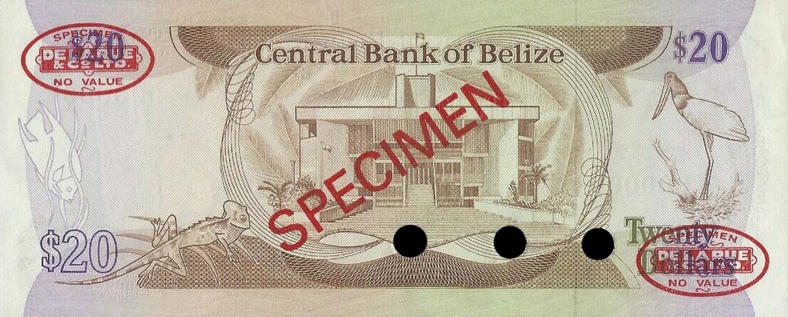 Back of Belize p45s: 20 Dollars from 1983