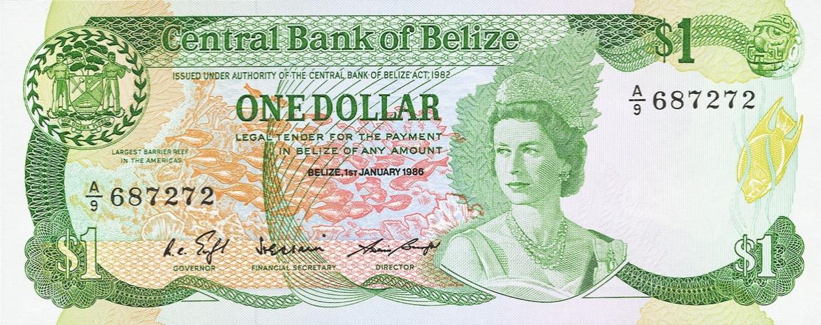 Front of Belize p46b: 1 Dollar from 1986