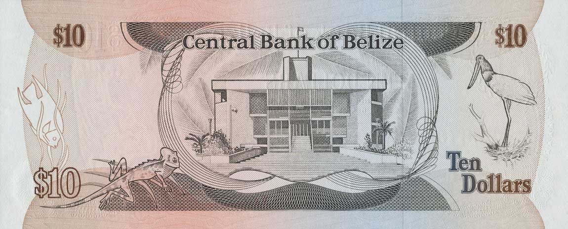 Back of Belize p48b: 10 Dollars from 1989