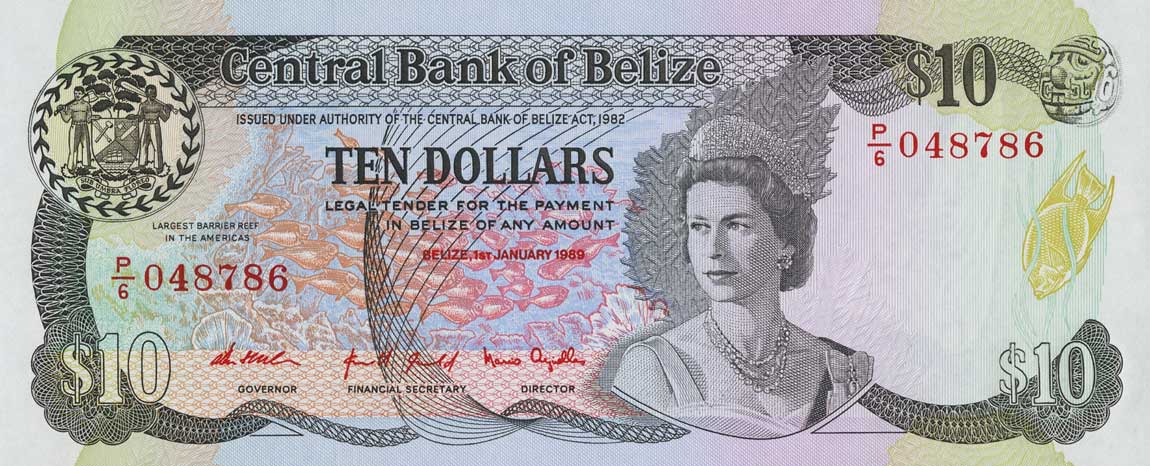 Front of Belize p48b: 10 Dollars from 1989