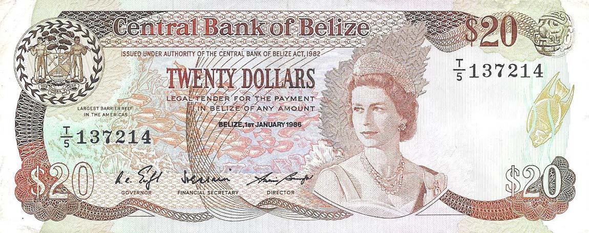 Front of Belize p49a: 20 Dollars from 1987