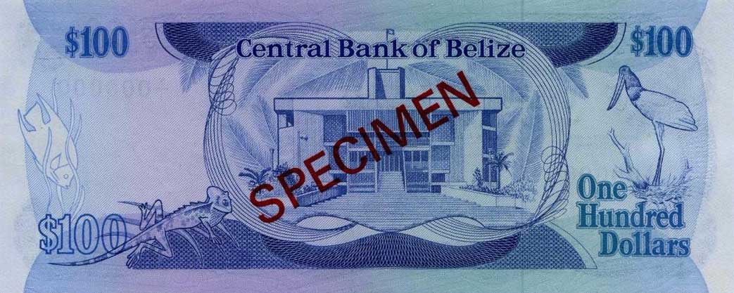 Back of Belize p50s: 100 Dollars from 1983