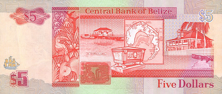 Back of Belize p53a: 5 Dollars from 1990