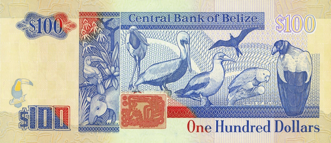 Back of Belize p57a: 100 Dollars from 1990