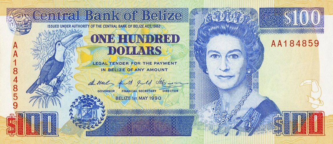 Front of Belize p57a: 100 Dollars from 1990