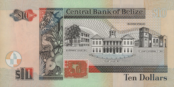 Back of Belize p62b: 10 Dollars from 2001