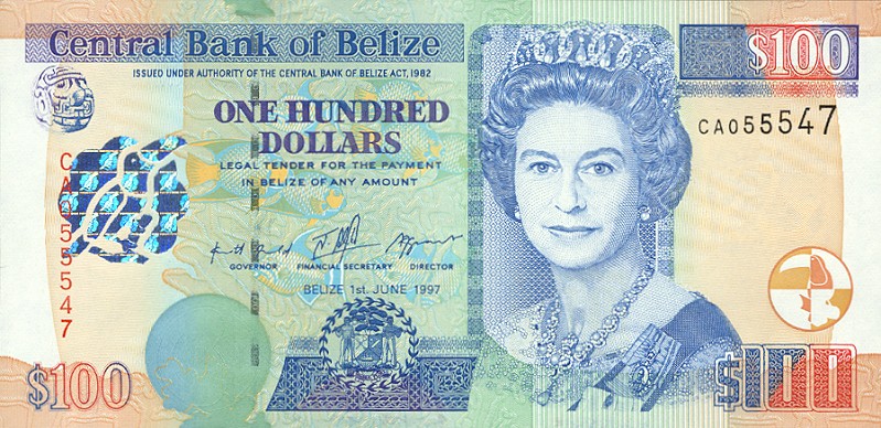 Front of Belize p65: 100 Dollars from 1997