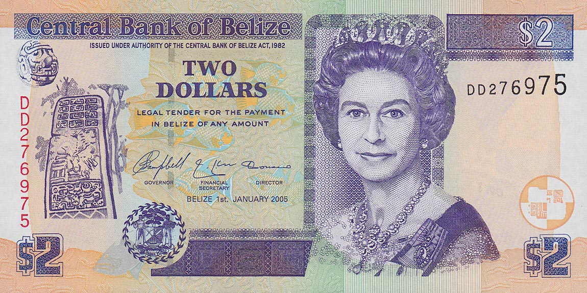 Front of Belize p66b: 2 Dollars from 2005