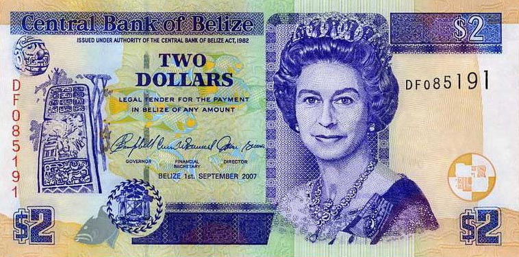 Front of Belize p66c: 2 Dollars from 2007