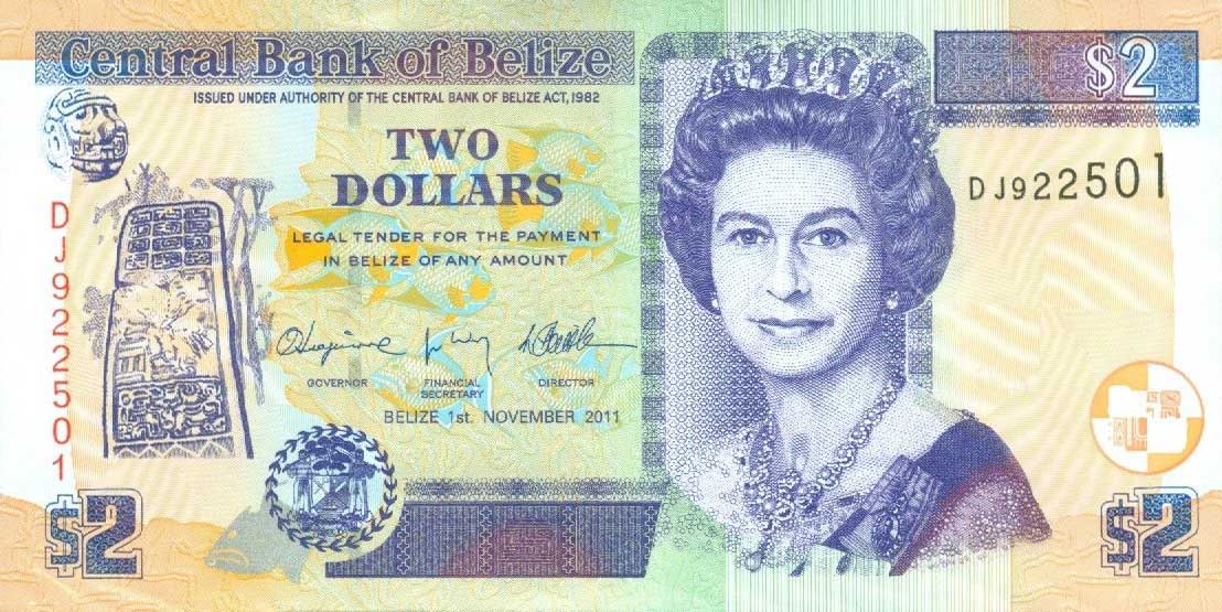 Front of Belize p66d: 2 Dollars from 2011
