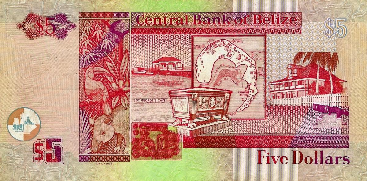 Back of Belize p67c: 5 Dollars from 2007