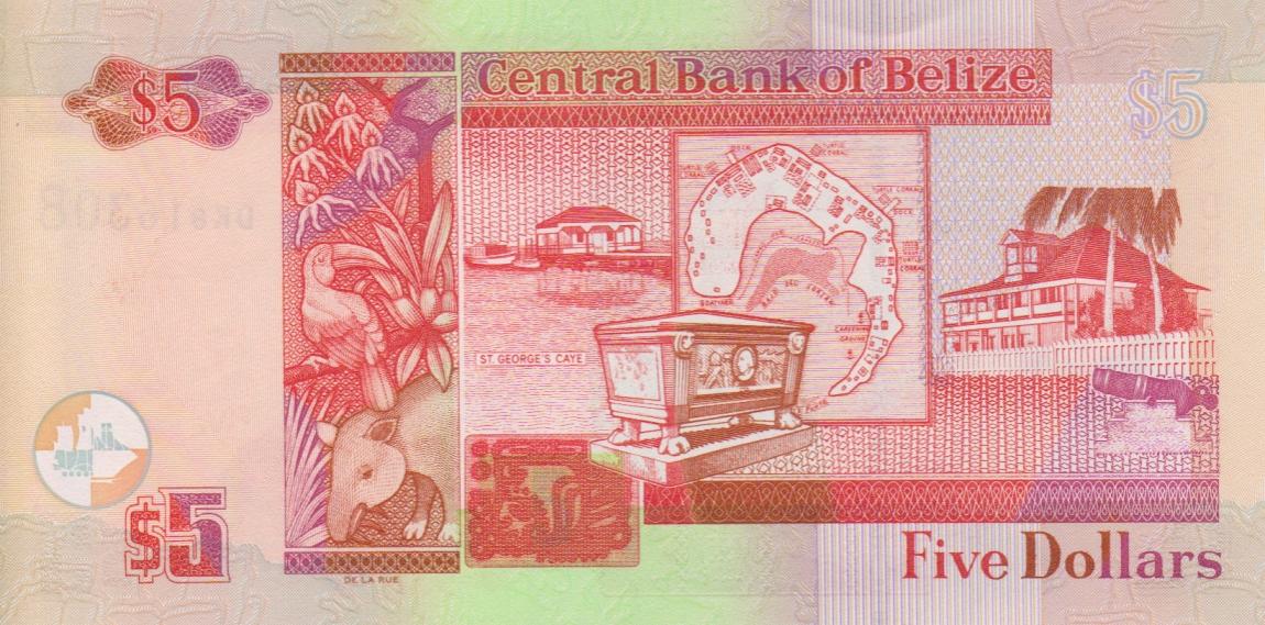 Back of Belize p67d: 5 Dollars from 2009