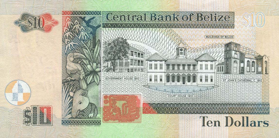 Back of Belize p68a: 10 Dollars from 2003
