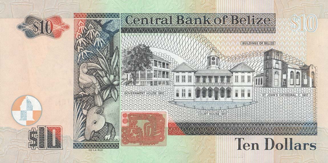 Back of Belize p68d: 10 Dollars from 2011