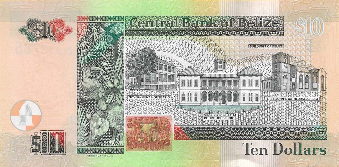 Back of Belize p68e: 10 Dollars from 2016
