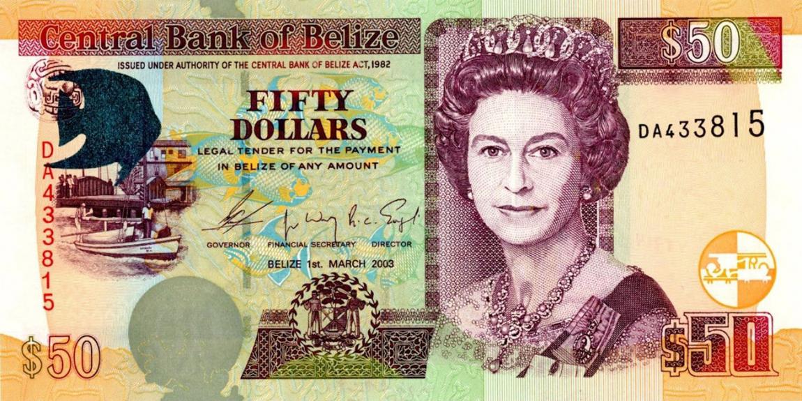 Front of Belize p70a: 50 Dollars from 2003