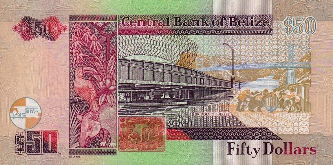 Back of Belize p70b: 50 Dollars from 2006