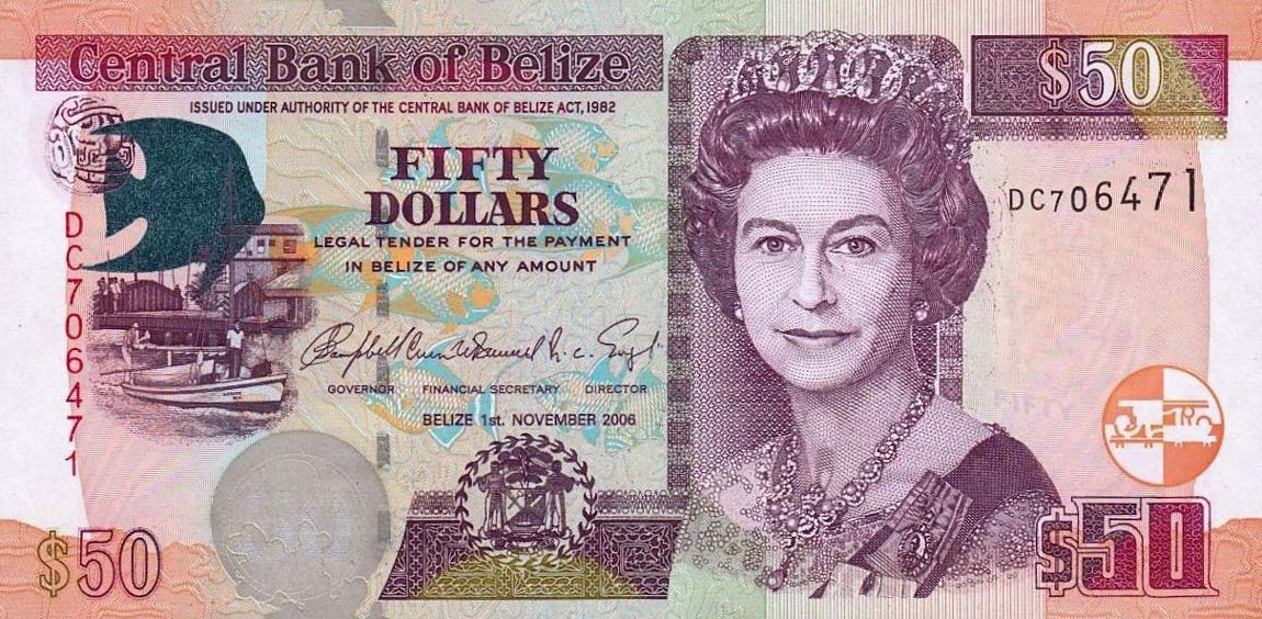Front of Belize p70b: 50 Dollars from 2006