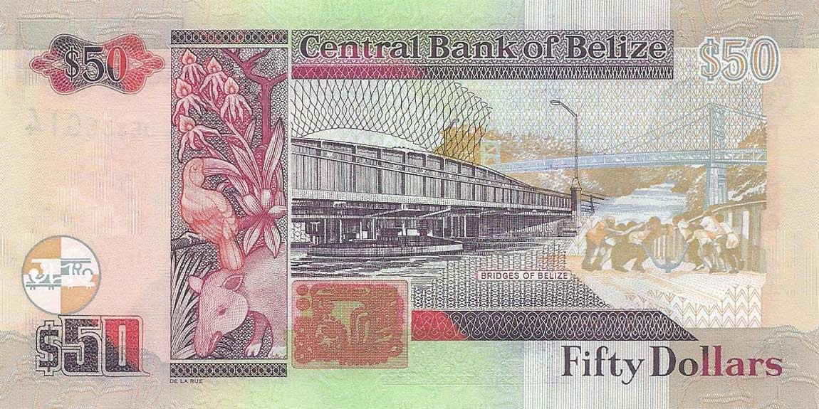 Back of Belize p70c: 50 Dollars from 2009