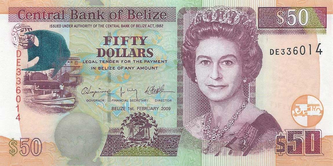 Front of Belize p70c: 50 Dollars from 2009