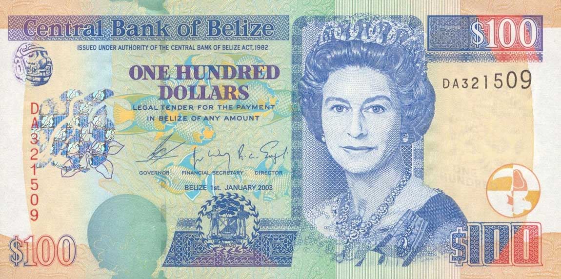 Front of Belize p71a: 100 Dollars from 2003