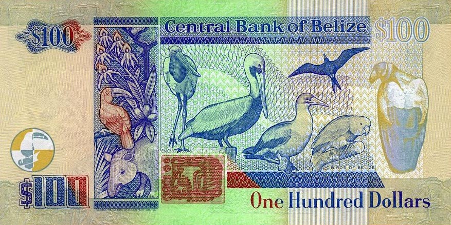Back of Belize p71b: 100 Dollars from 2006