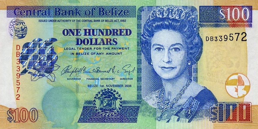 Front of Belize p71b: 100 Dollars from 2006