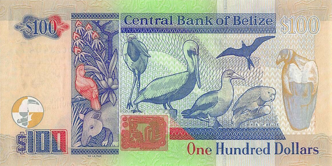 Back of Belize p71c: 100 Dollars from 2016
