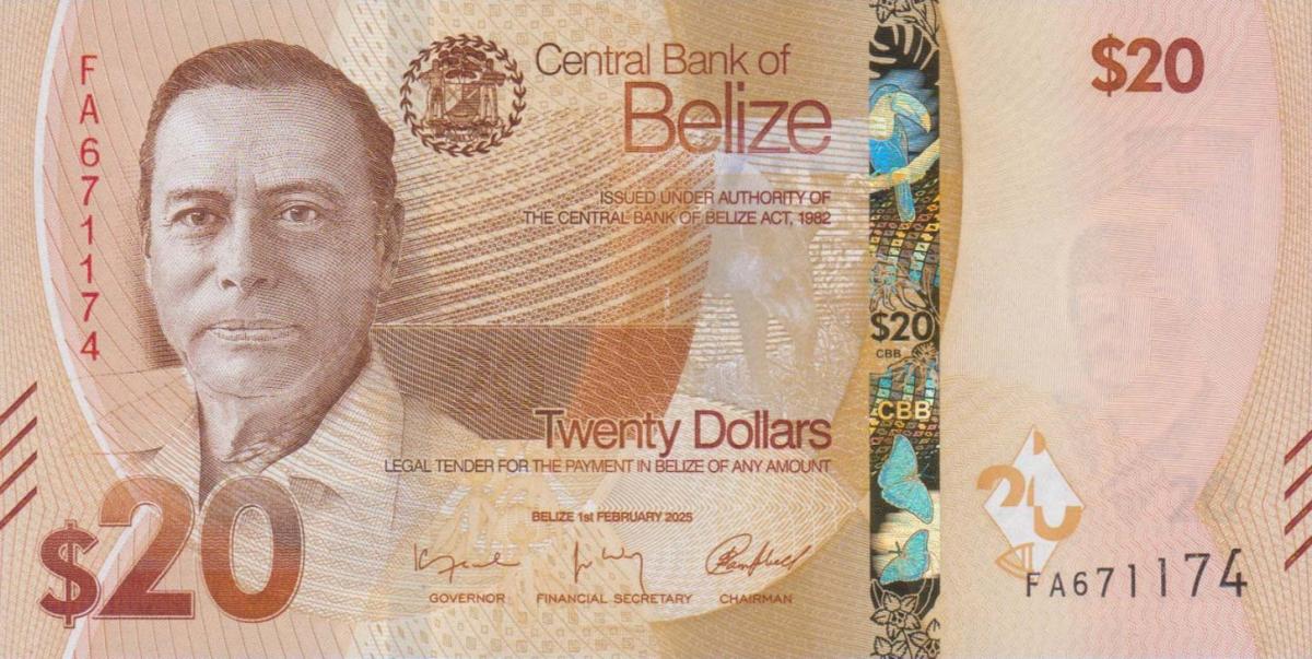 Front of Belize p76: 20 Dollars from 2025