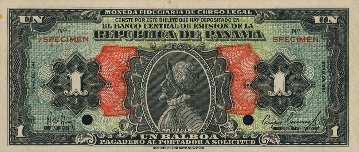 Front of Panama p22s: 1 Balboa from 1941
