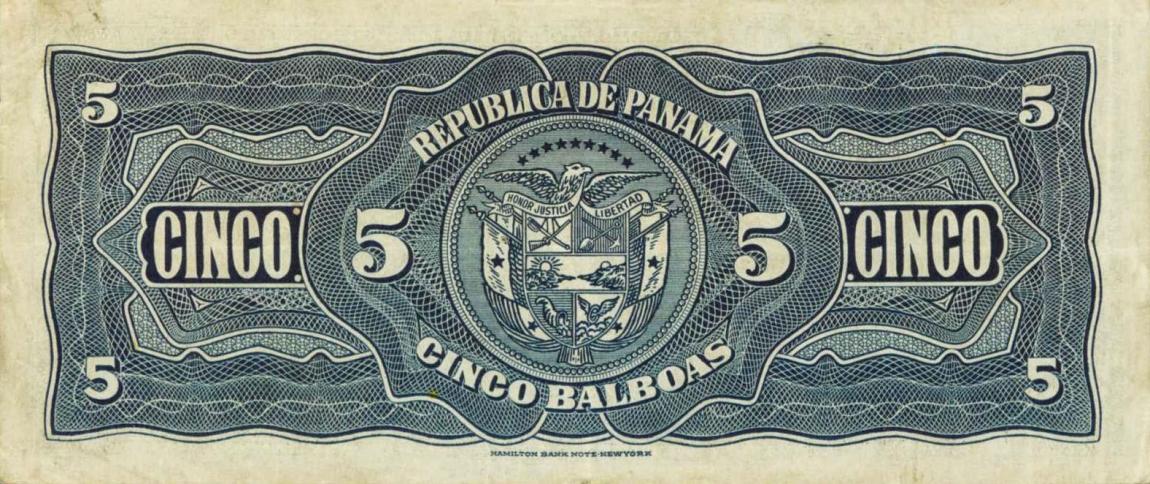 Back of Panama p23a: 5 Balboas from 1941
