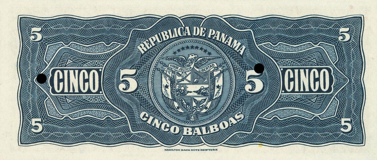 Back of Panama p23s: 5 Balboas from 1941