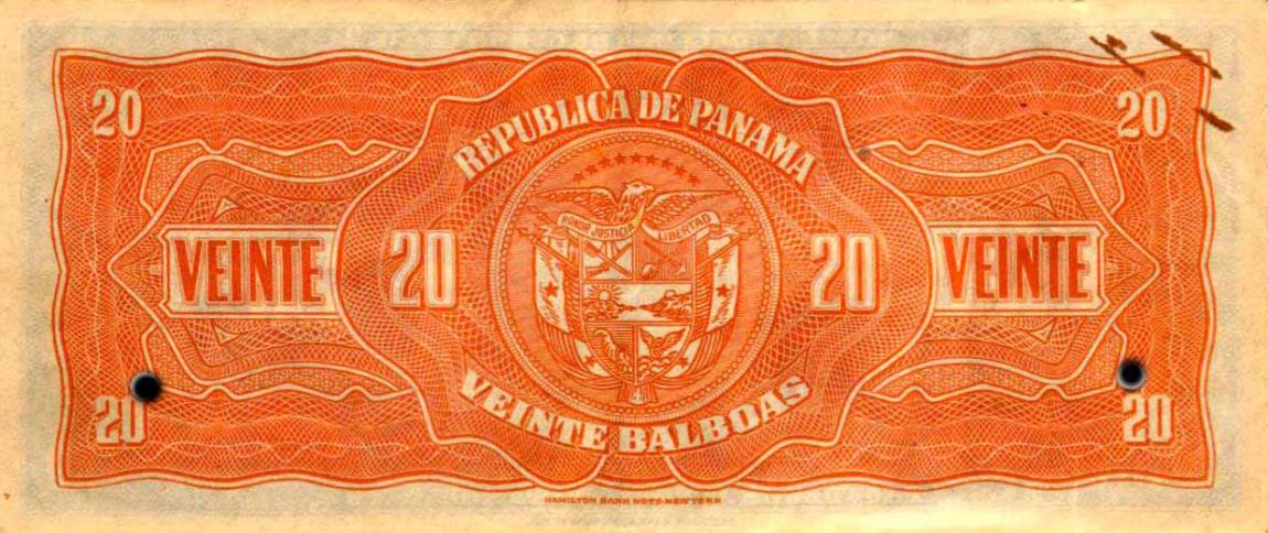Back of Panama p25s: 20 Balboas from 1941