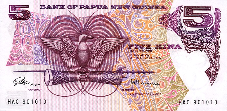 Front of Papua New Guinea p2a: 5 Kina from 1975