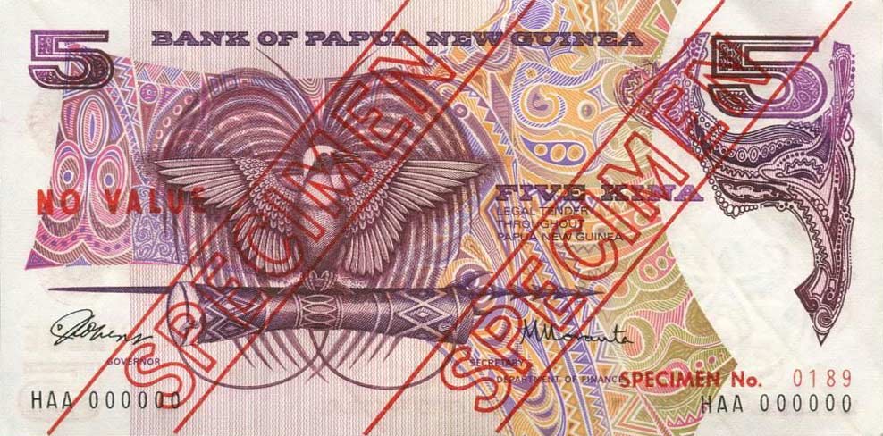 Front of Papua New Guinea p2s1: 5 Kina from 1975