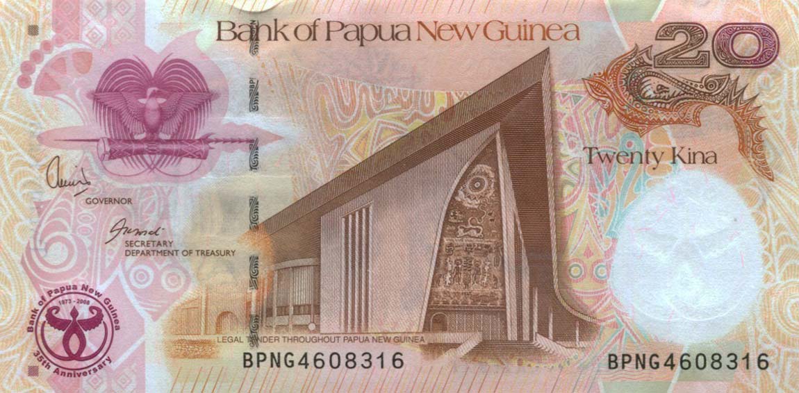 Front of Papua New Guinea p36a: 20 Kina from 2008