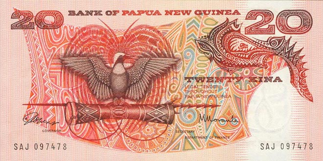 Front of Papua New Guinea p4a: 20 Kina from 1977