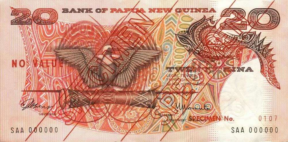 Front of Papua New Guinea p4s1: 20 Kina from 1977