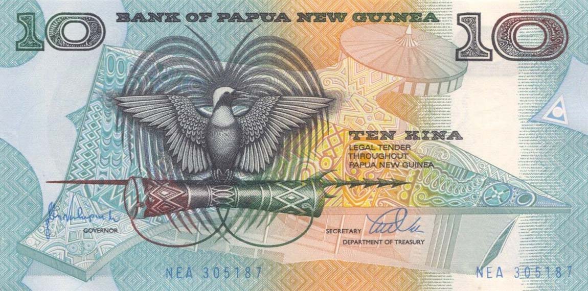 Front of Papua New Guinea p9e: 10 Kina from 1988