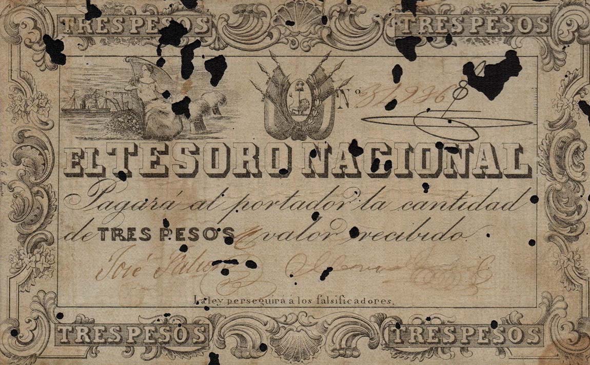 Front of Paraguay p13: 3 Pesos from 1860