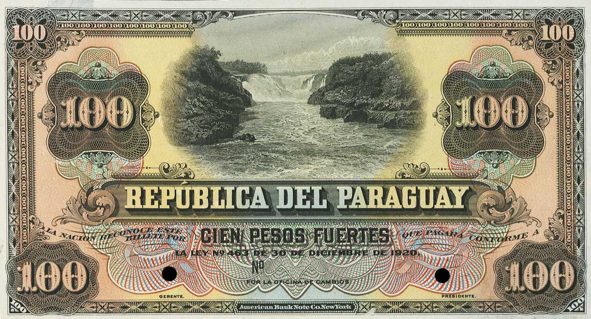 Front of Paraguay p146p: 100 Pesos from 1920