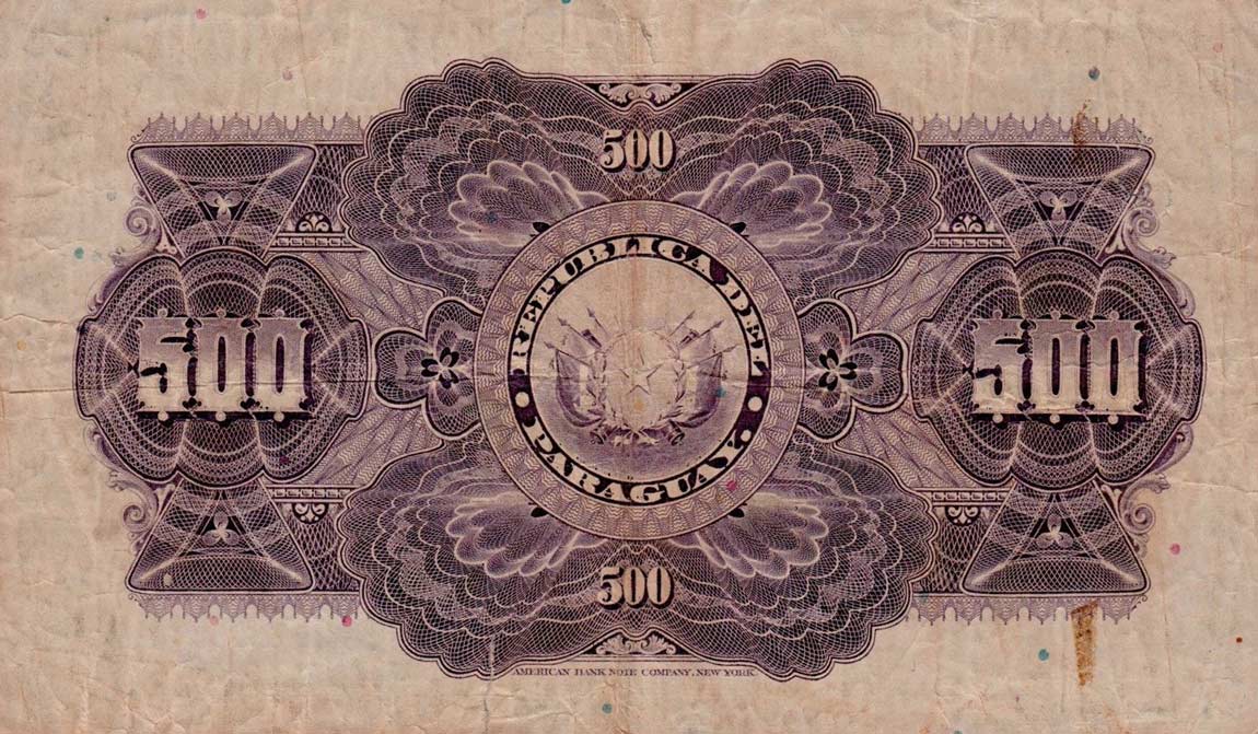 Back of Paraguay p154a: 500 Pesos from 1920