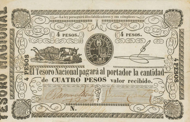 Front of Paraguay p16: 4 Pesos from 1862