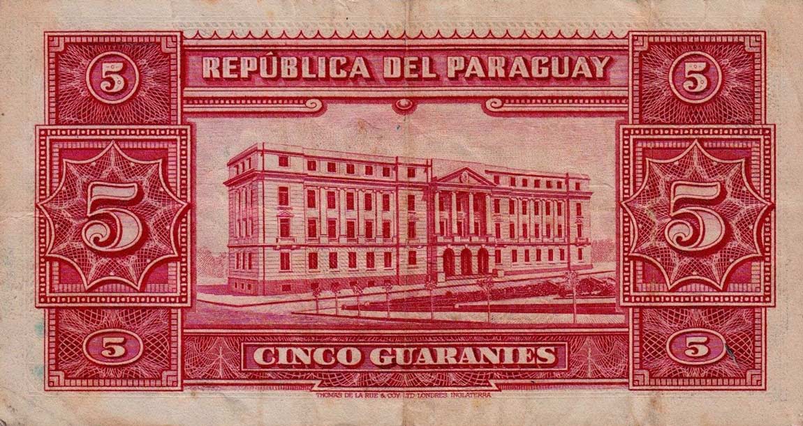 Back of Paraguay p179: 5 Guaranies from 1943
