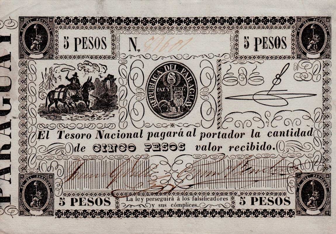 Front of Paraguay p17: 5 Pesos from 1862