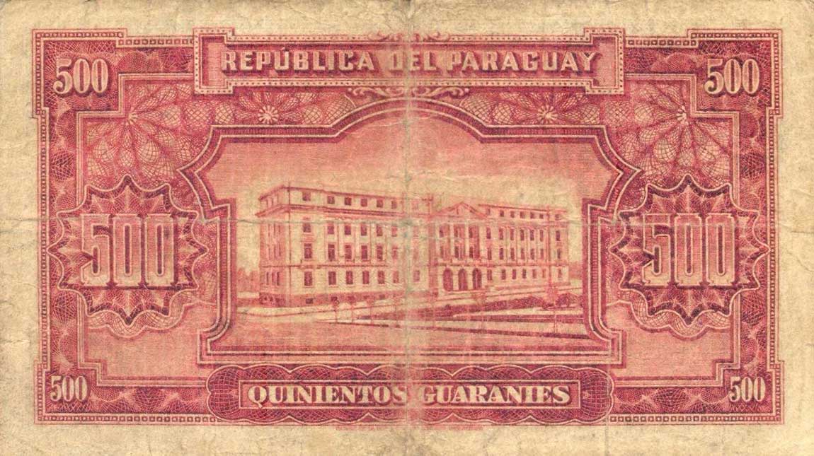 Back of Paraguay p183a: 500 Guaranies from 1943