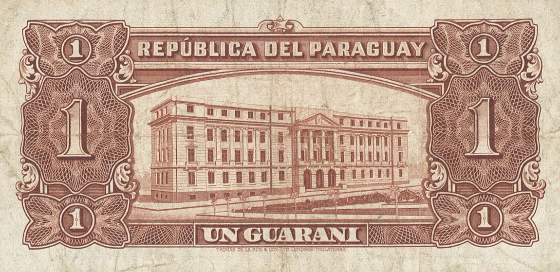 Back of Paraguay p185a: 1 Guarani from 1952
